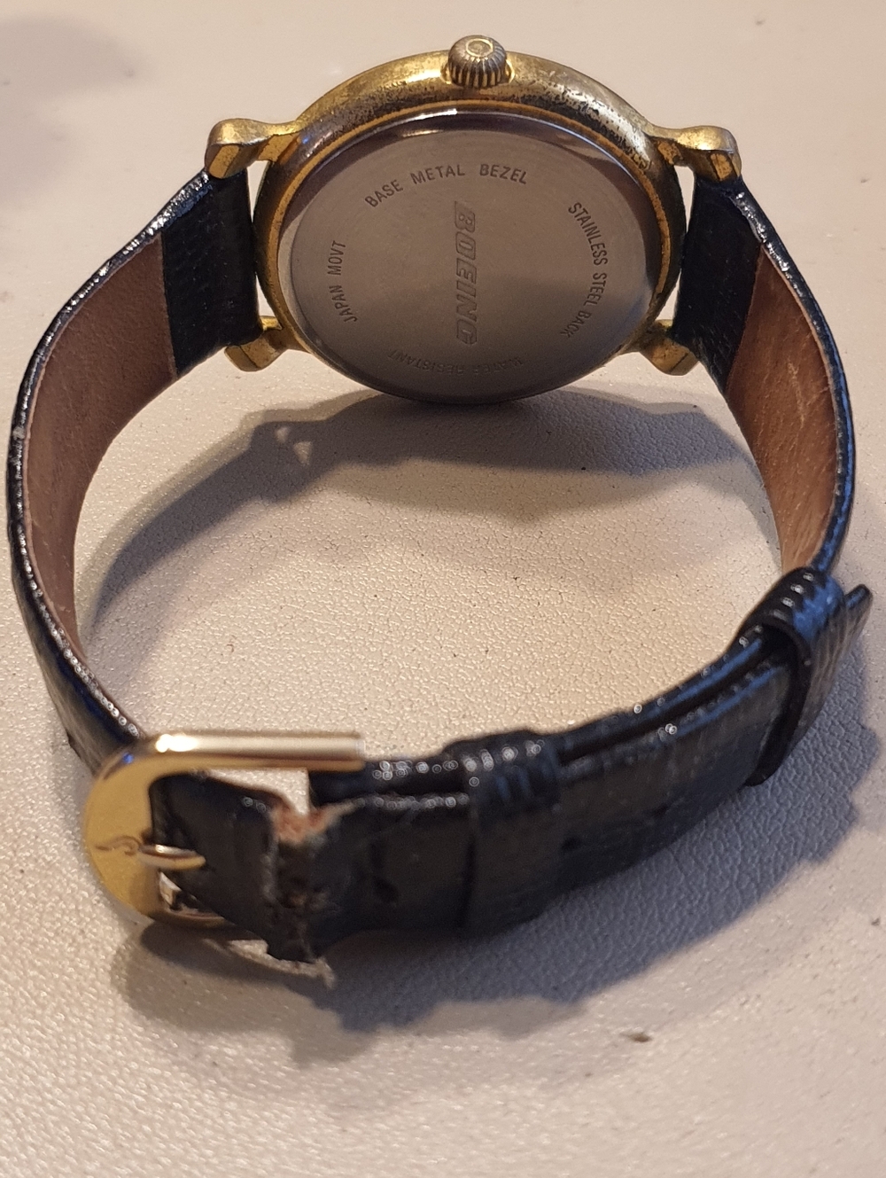Vtg Boeing Goldtone Leather Rotating Airplane Men's Watch w/Date - Picture 3 of 4